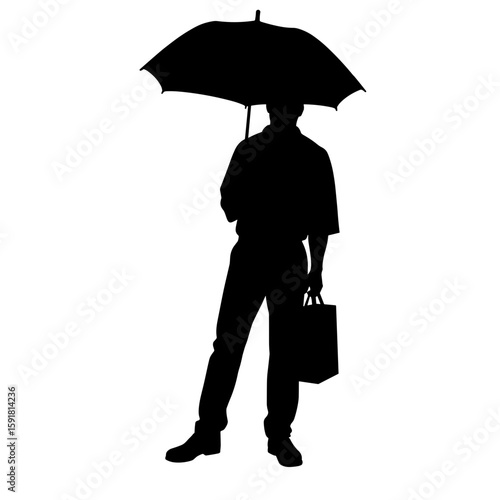 Silhouette of delivery man under umbrella – Weatherproof courier service