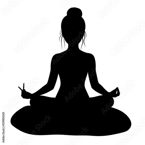 Silhouette of woman meditating, mindfulness practice on cushion, reflection