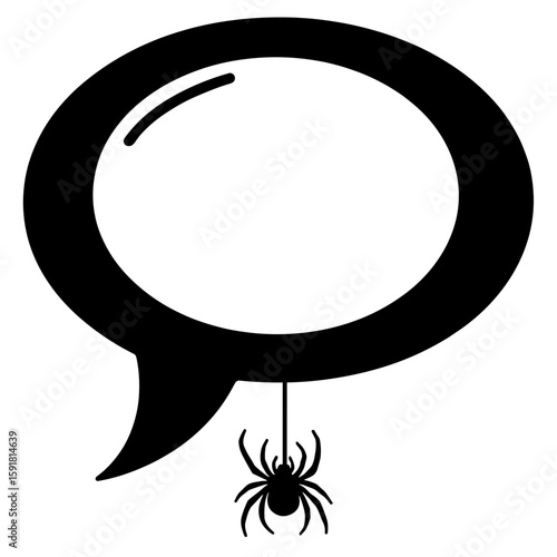 Silhouette speech bubble with spider hanging – Halloween decoration, creepy design