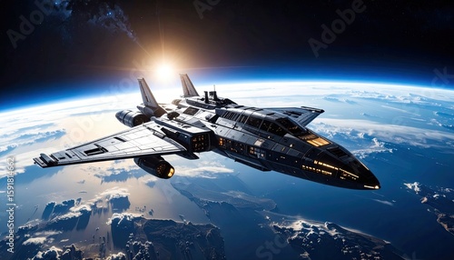 Wallpaper Mural Futuristic spacecraft orbiting Earth Torontodigital.ca