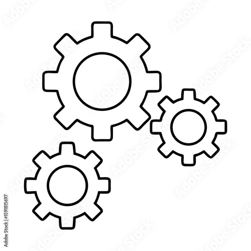 Minimalist Gear Mechanism Illustration with Three Interlocking Gears Vector Design