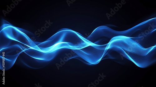 Abstract Blue Wavy Lines on Black Background for Futuristic Tech Designs