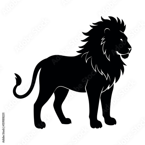 Powerful lion standing with regal presence Line Art Vector illustration