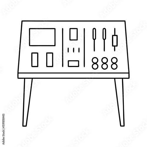 Test Bench Setup Table with Electronic Instrument Shapes and Measurement Equipment