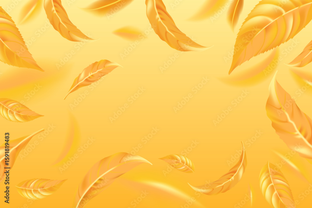 Obraz premium Realistic autumn yellow leaves on a yellow background. Autumn sale background. Falling flying autumn leaves background. Vector illustration