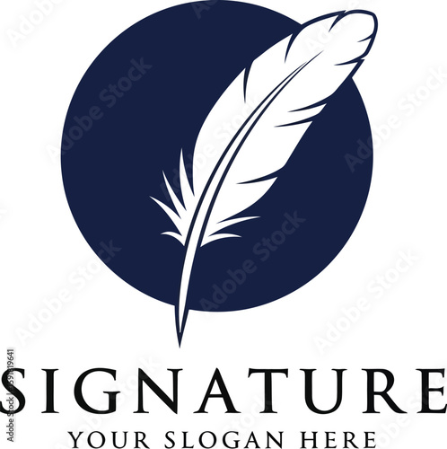 An elegant feather quill logo with a classic style suitable for a signature or writing-related business.