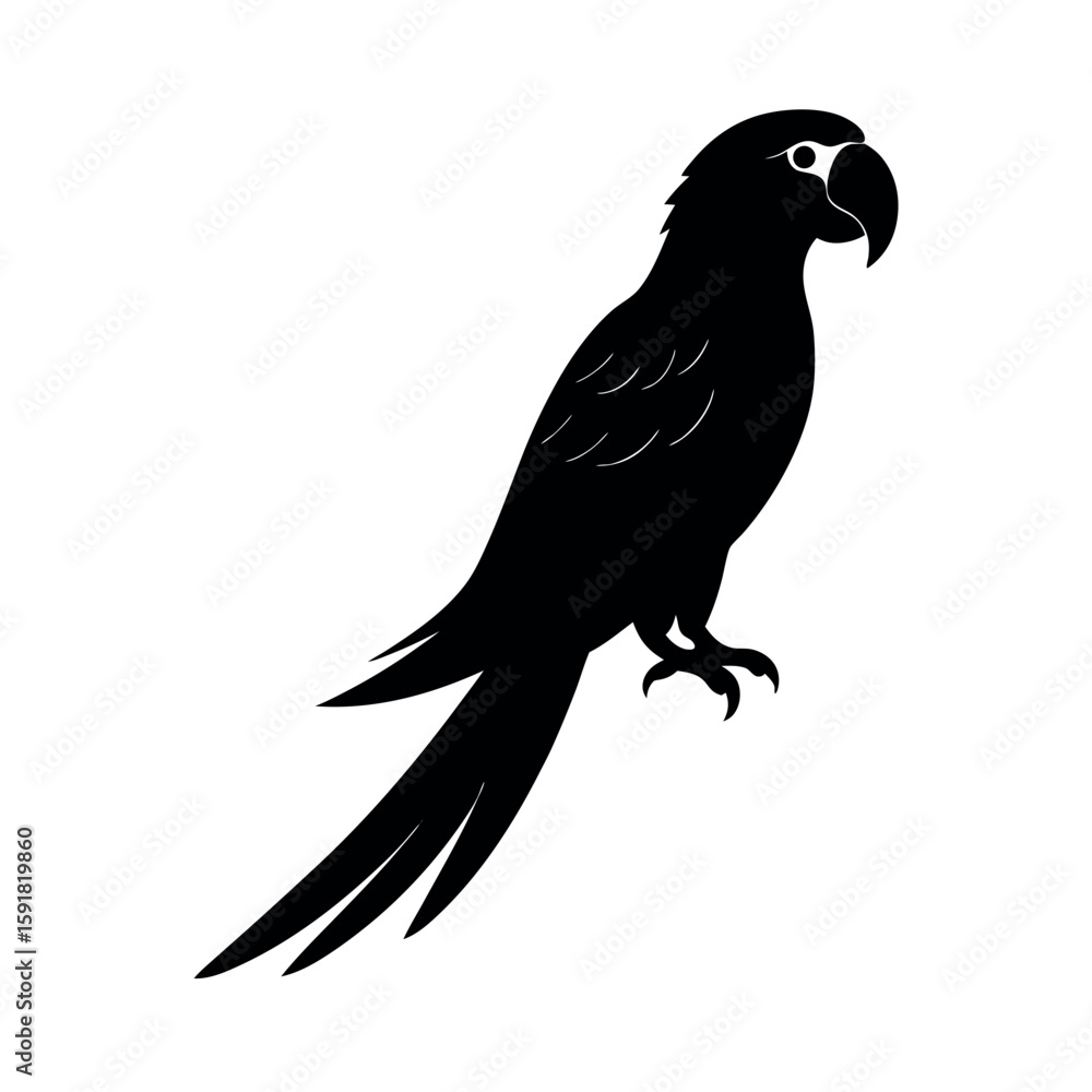 Fototapeta premium Colorful macaw bird perched in tropical stance Line Art Vector illustration