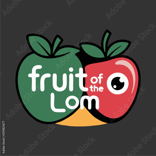 A stylized logo featuring two apples, one green and one red, with the text "Fruit of the Lom" overlaid.
