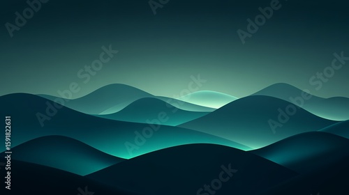 Abstract Landscape Illustration with Teal Waves and Soft Light Background