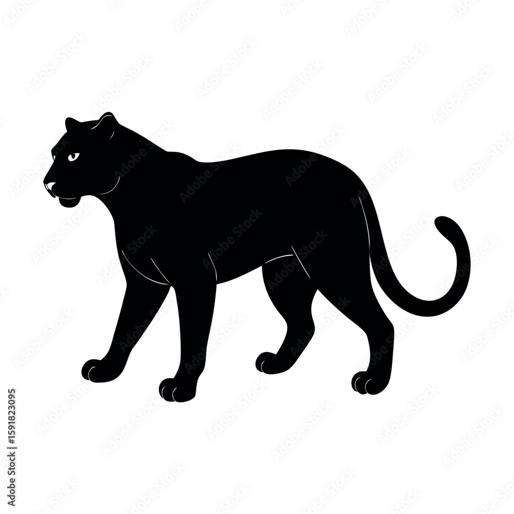 Fototapeta premium Powerful panther crouching with quiet force Line Art Vector illustration