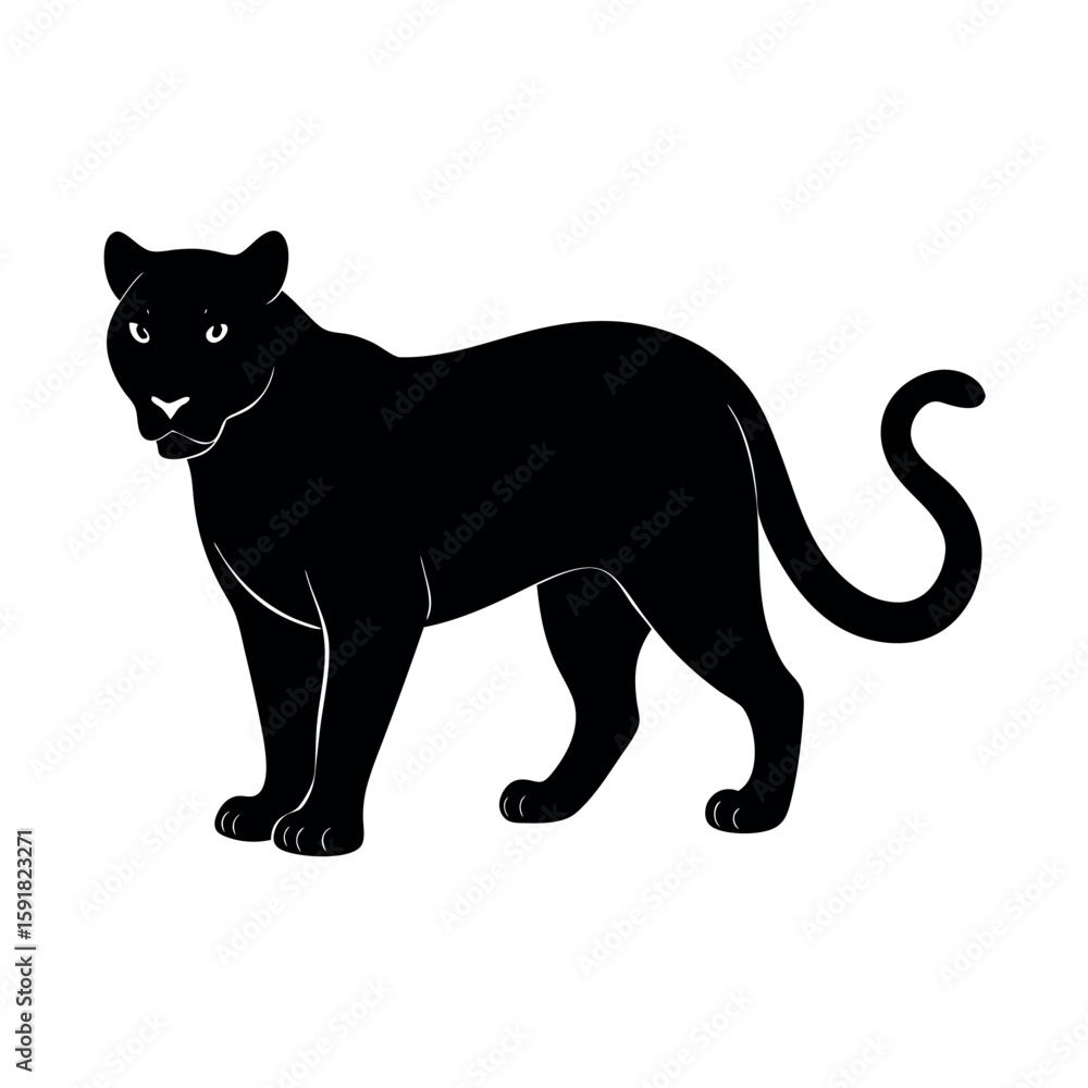 Panther ready to pounce with sharp features Line Art Vector illustration Panther ready to pounce with sharp features Line Art Vector illustration