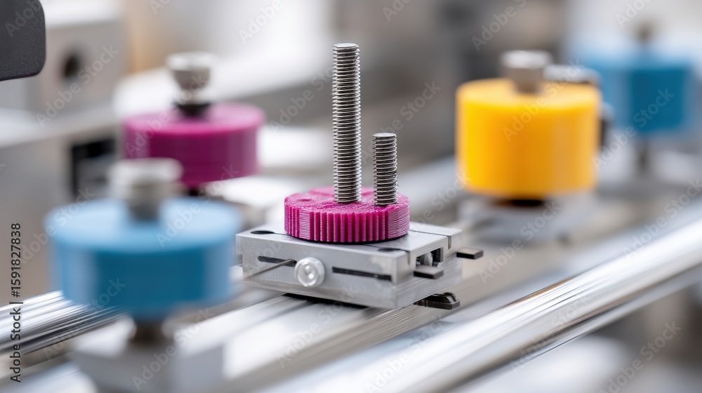 maintenance technical machinery infrastructure concept. Close-up of colorful machine components on a metallic surface. maintenance technical machinery infrastructure concept. Close-up of colorful machine components on a metallic surface.
