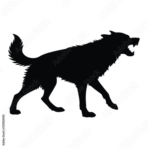 angry black dog silhouette on white