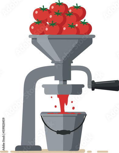 Tomato Juicer Machine Extracting Fresh Red Tomato Juice Vector Illustration