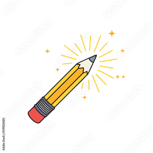 Doodle drawing of a pencil shaped like a magic wand