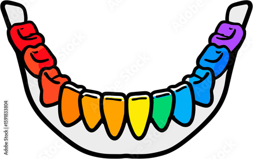 Cartoon jawbone with colorful teeth smiling in vibrant style  