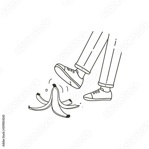 Foot slipping on a banana peel illustration
