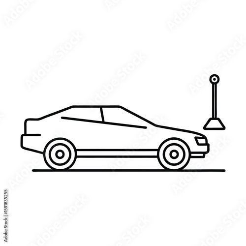 Line art vector of a car jack lifting a sedan wheel