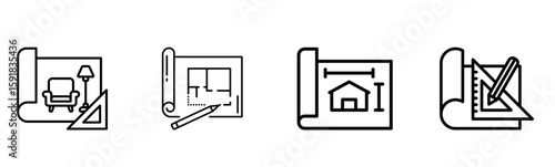Architecture & Interior Design Blueprints: Planning, Construction, and Home Decor Icons