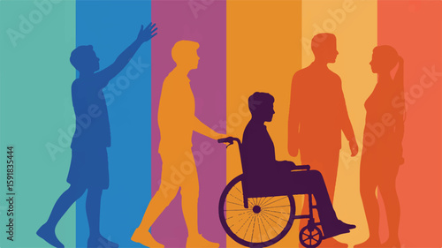 Diverse people silhouettes in colorful background diversity