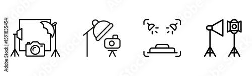 Photography Studio Equipment Icons: Lighting, Cameras, and Professional Gear