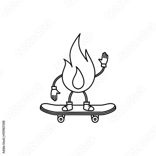 Fire flame mascot on skateboard illustration