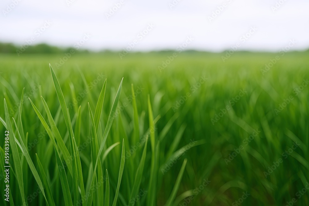 Fototapeta premium Lush Green Grass Field with Tall Blades and Vibrant Fresh Spring Vegetation.