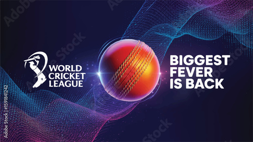 Cricket ball and World Cricket League logo with abstract waves