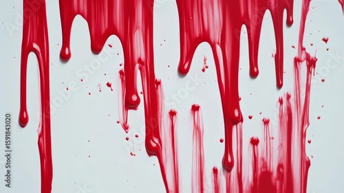 Dripping Red Paint: Abstract Fluid Motion on White Background