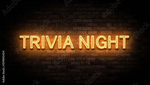 Neon sign for Trivia Night on a brick wall