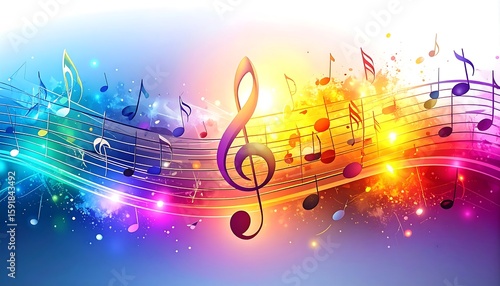 Wallpaper Mural Colorful musical notes and treble clef on a vibrant background Torontodigital.ca
