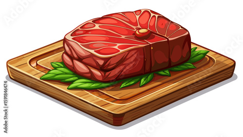Medium Rare Filet mignon steak on wooden board, selected focus