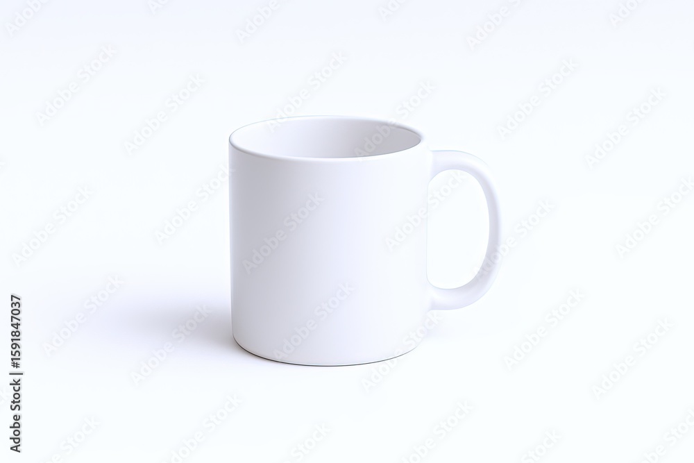 Fototapeta premium Plain White Ceramic Coffee Mug Isolated on White Background with Soft Shadows.