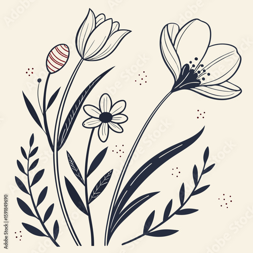 Doodle ink floral sketch set, vector flower brushstroke collection, hand drawn organic icon kit. Abstract naive botanical outline modern spring decoration design element. Doodle floral texture clipart