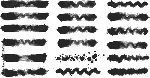 Wallpaper Mural Vector art of collection of black ink brush strokes with zig zag patterns isolated on transparent background for artistic design Torontodigital.ca