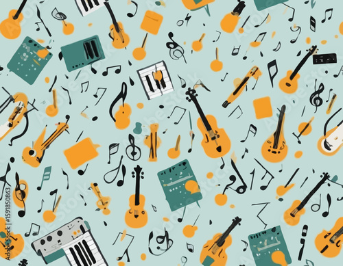 Musical seamless background with different insrtuments
