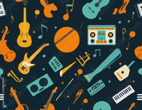 Musical seamless background with different insrtuments