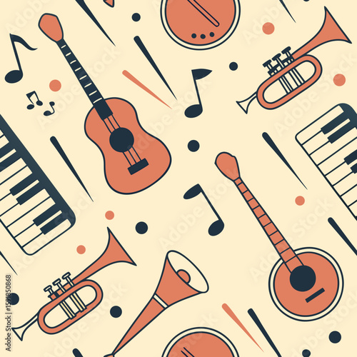 Musical seamless background with different insrtuments