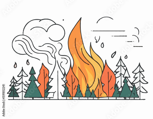 Abstract Line Drawing of a Forest Fire with Smoke