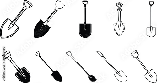 Shovel Silhouette Clip art, Garden Tool Vector Illustration.