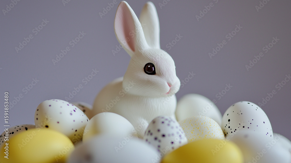 Obraz premium Easter bunny eggs on purple background. Easter 