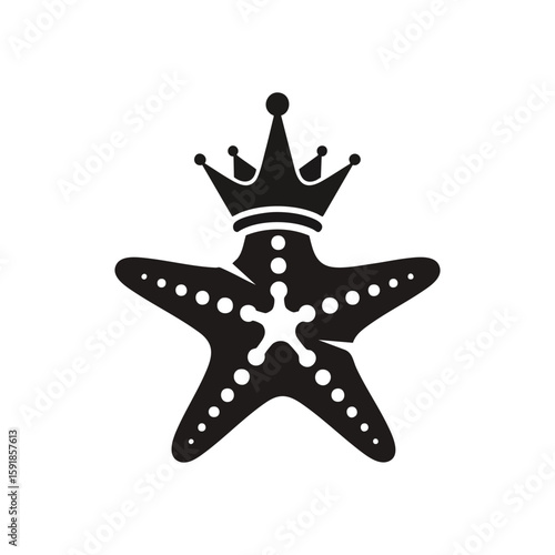 Regal Starfish Silhouette Design. Majestic sea creature adorned with a royal headpiece. This symbolic emblem represents leadership, power, and oceanic supremacy.