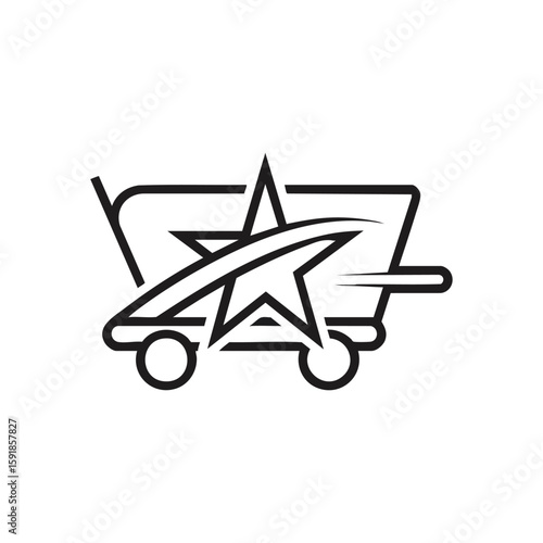 Star Shopping Cart Speed Delivery. This icon depicts rapid product shipping and superior retail service. It symbolizes efficiency, excellence, and customer contentment for online purchases.