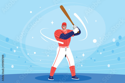 Hand Drawn Flat Baseball Player Composition