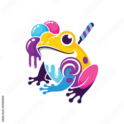 Vibrant Abstract Frog Illustration. A bright stylized amphibian artwork, featuring bold hues and a unique melting design. This graphic represents creativity, transformation, and playful energy.