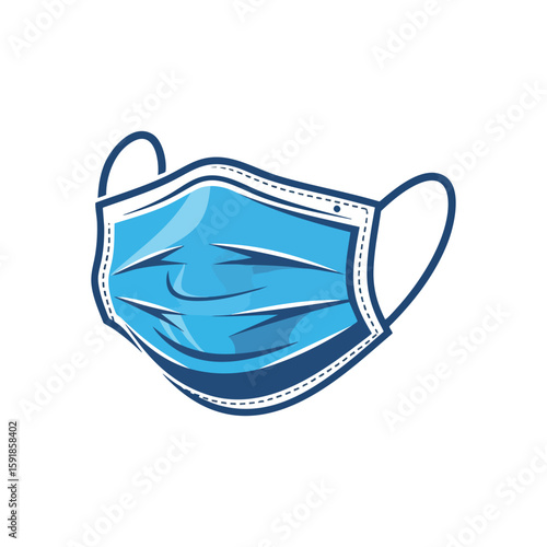 Protective Blue Medical Face Mask. This illustration depicts an essential prophylactic item for respiratory well-being. It represents safety, hygiene, and disease containment.