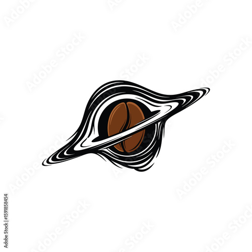 Coffee Vortex Symbol. Dynamic illustration portraying roasted beans within an energetic, swirling cosmic pattern. Represents the immense pull and deep allure of a rich brew.