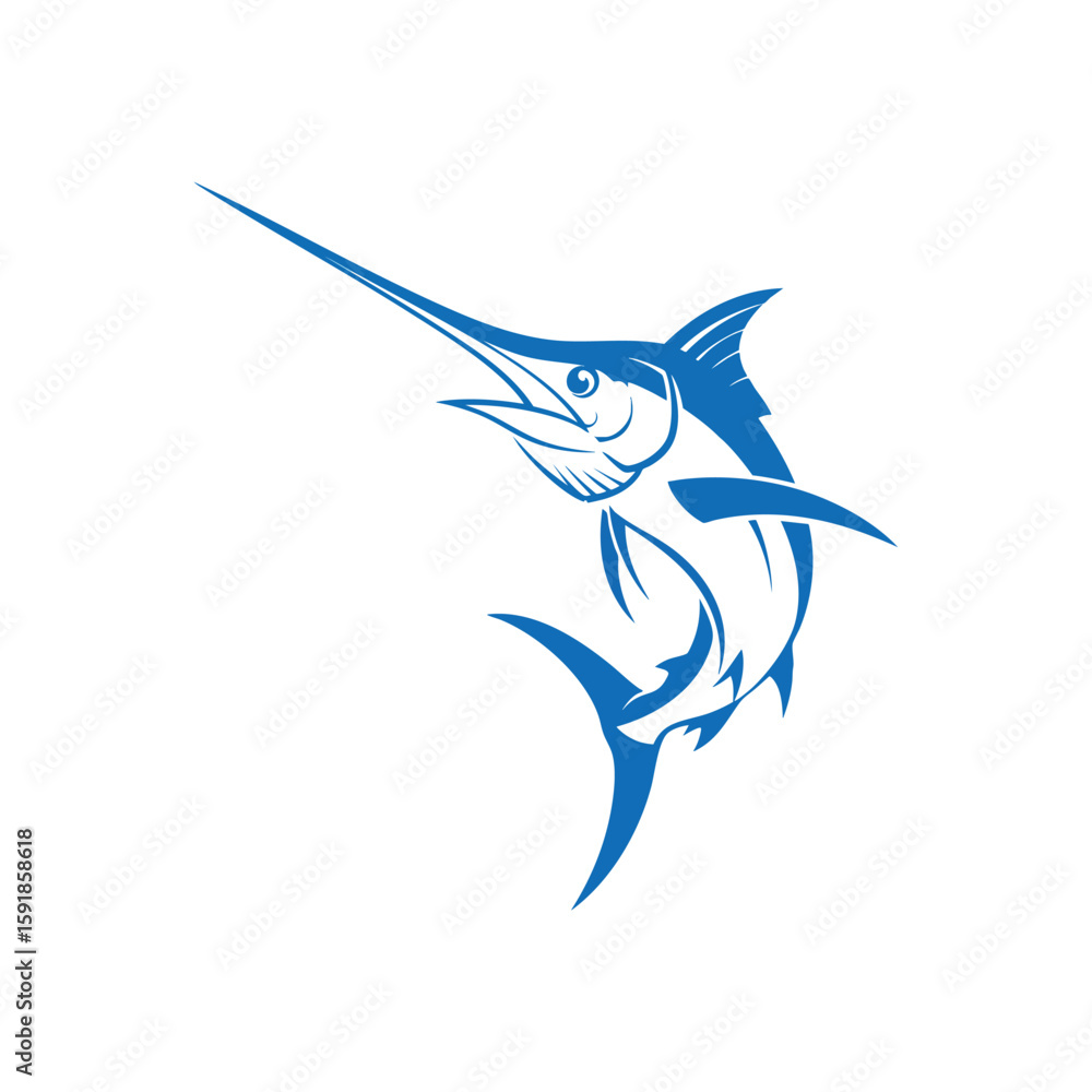 Fototapeta premium Dynamic Blue Marlin Vector Art. Powerful billfish illustration capturing speed and sea strength. Perfect for aquatic sports, marine life imagery, or fierce brand designs.