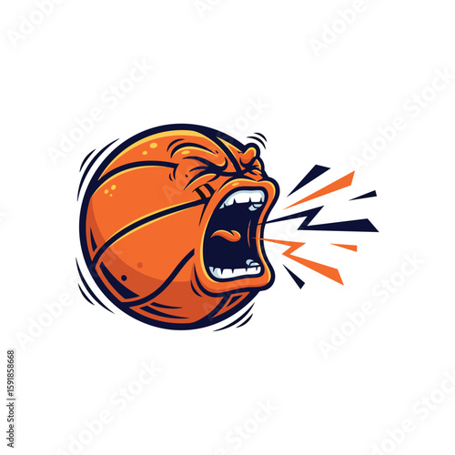 Fierce Sport Ball Mascot Shouting. Dynamic vector illustration depicting an enraged basketball character yelling, embodying intense athletic spirit and competitive vigor.