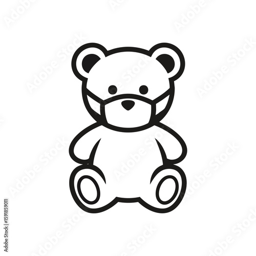 Masked Bear Icon. Cute teddy wearing a protective facial covering. Symbolizes health safety and care during pandemic.